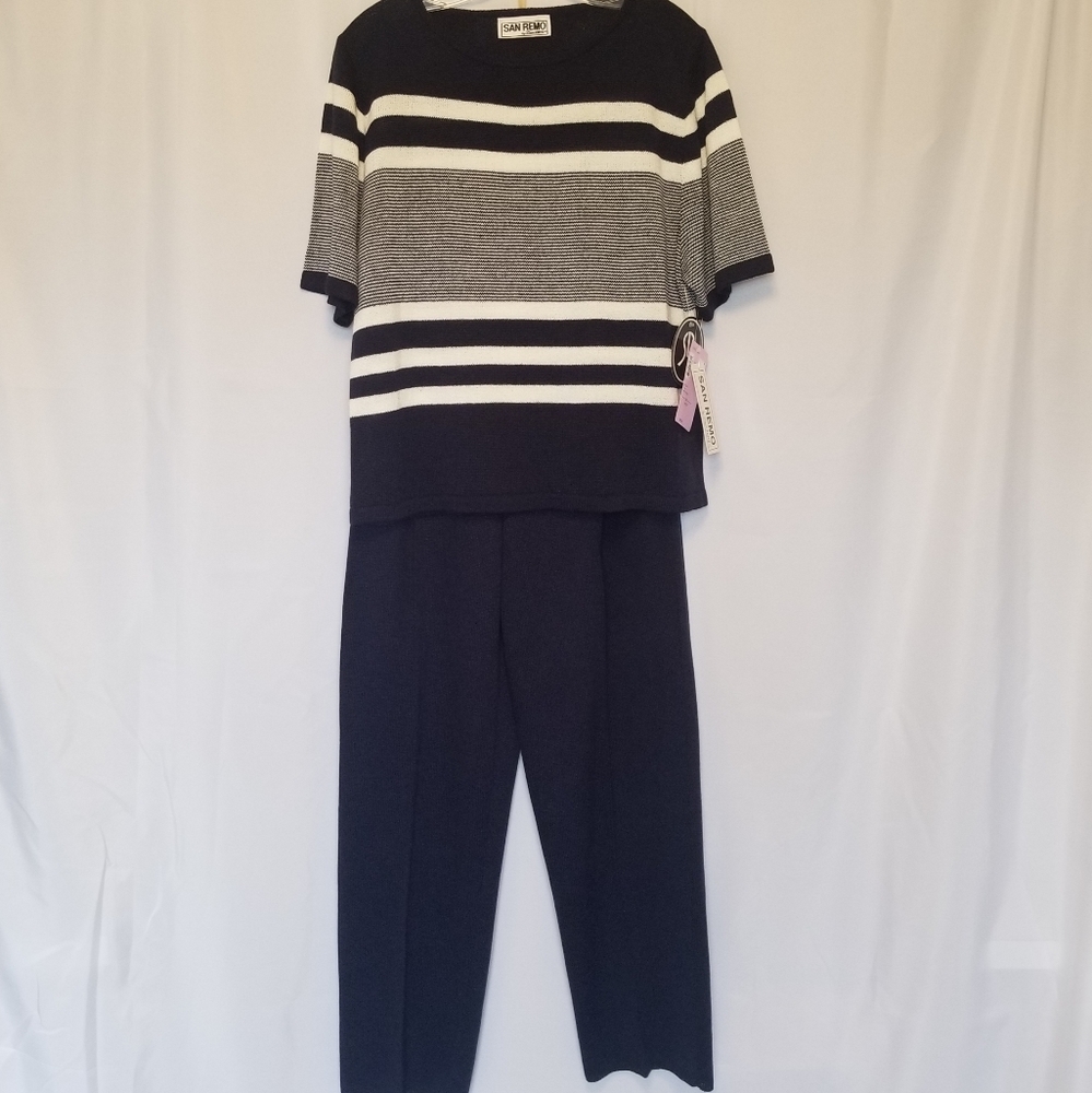 Vintage San Remo by Laura Navy Knit Pant Set - Picture 4 of 11